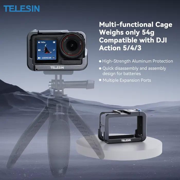 TELESIN – cadre de protection pour DJI OSMO Action 3 4 5Pro, coque en alliage d'aluminium à Double c