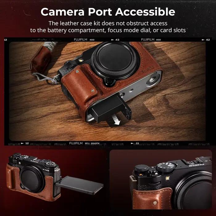 Kit demi-étui en cuir pour appareil photo SmallRig pour FUJIFILM X-M5 avec dragonne Style rétro avec