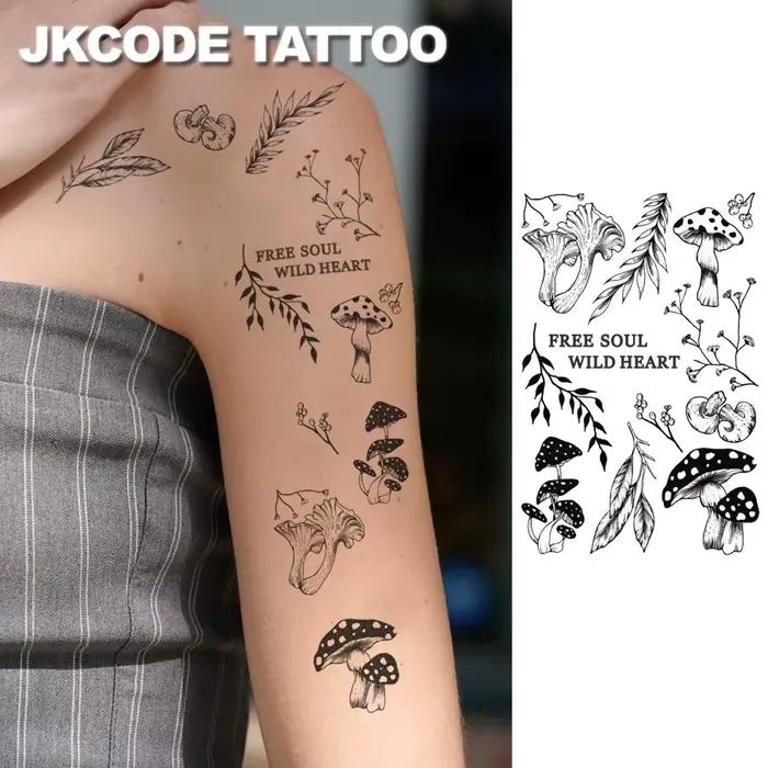 Tatouages temporaires à thème champignons de la forêt – Tatouages minimalistes aux herbes – Autocoll