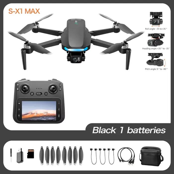 Nouveau drone S-X1 avec écran, cardan anti-tremblement 3 axes, quadricoptère RC sans balais 8K, GPS