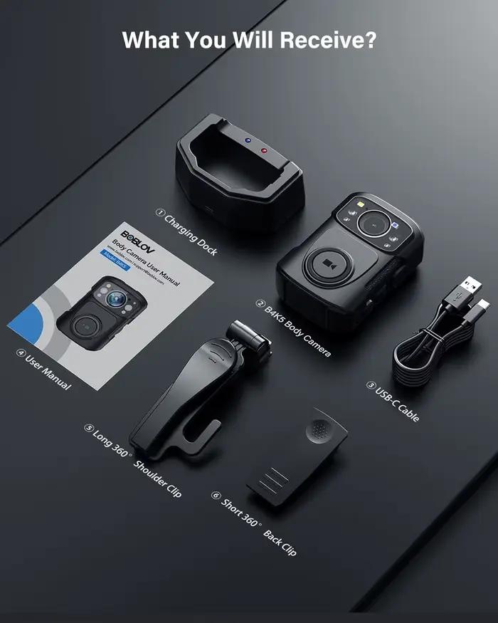 BOBLOV caméra corporelle B4K5 256G 4K IP68 caméra de Police 11 heures enregistrement vidéo Vision no