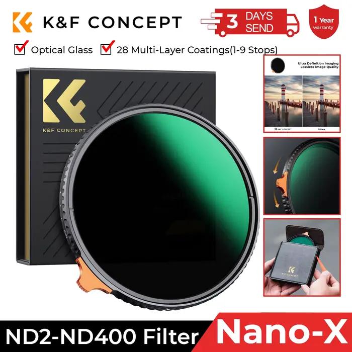 Filtre ND variable K&F CONCEPT ND2 à ND400 pour objectif, densité neutre réglable, 49mm 52mm 58mm 62