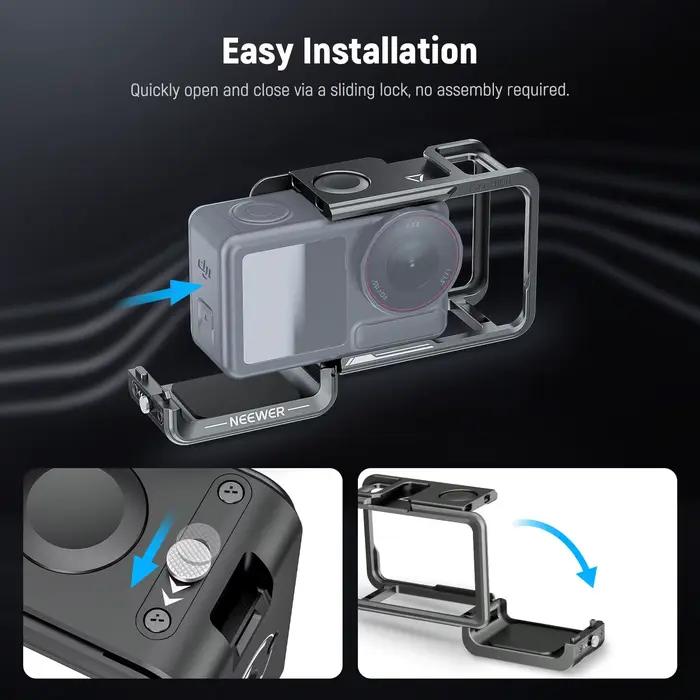 NEEWER Cage pour Action 5 Pro plate-forme vidéo en métal avec bouton d'obturation de chaussure froid