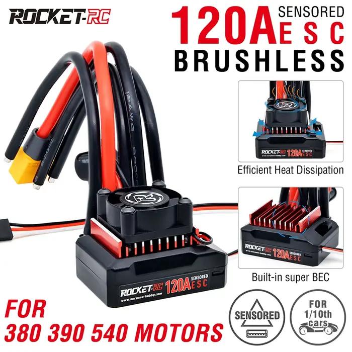 Rocket-Moteur sans balais à capteur, ESC pour voiture de course 1/10 RC, moteurs avec ventilateur de