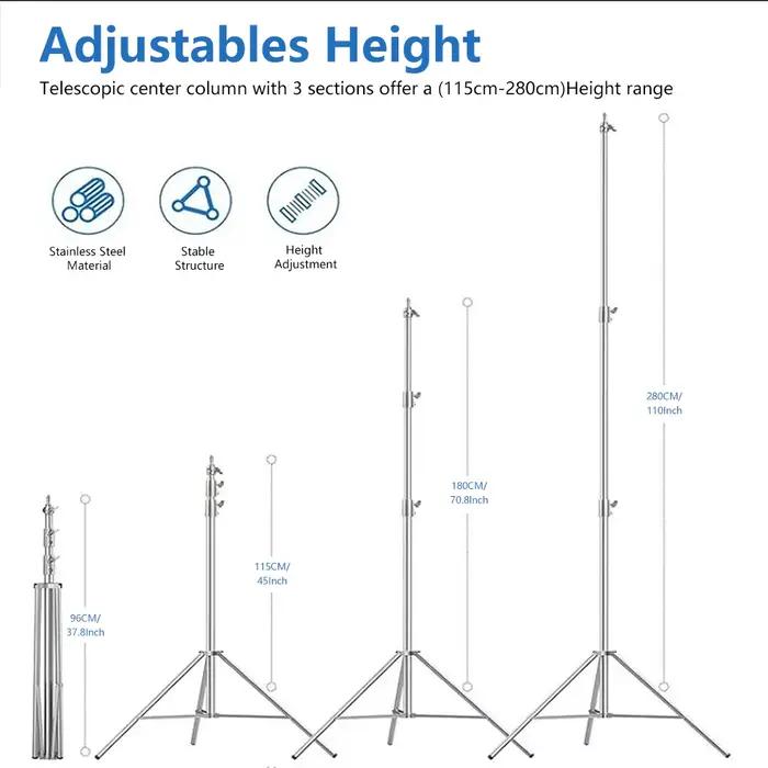 Grand trépied Super Stable en acier inoxydable, 2.8M, support d'éclairage pliable, photographie pour