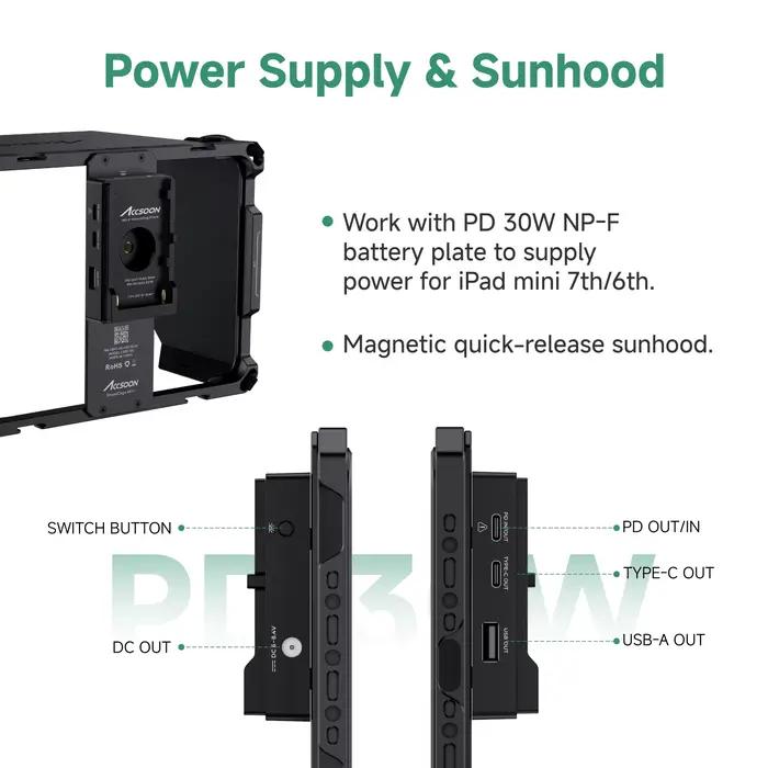 Accsoon PowerCage Mini pour Ipad Mini 6/7 A17pro Cage avec charge de batterie NP-F CEPC-05 1/4 "Goua