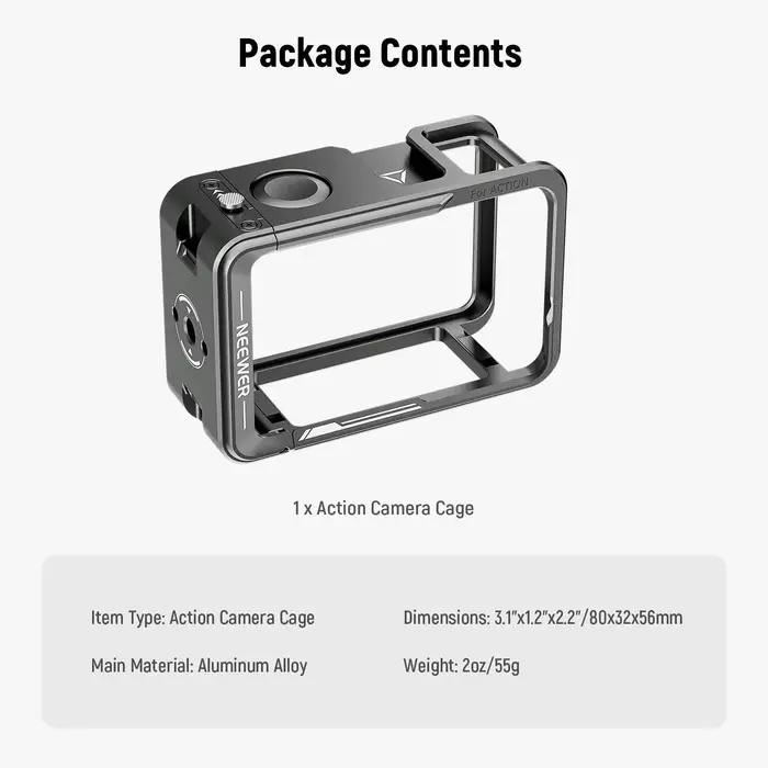 NEEWER Cage pour Action 5 Pro plate-forme vidéo en métal avec bouton d'obturation de chaussure froid
