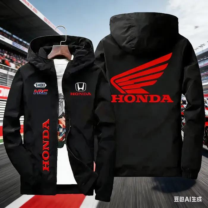 Veste de course moto Honda HRC pour homme, coupe-vent à capuche avec fermeture éclair, style décontr