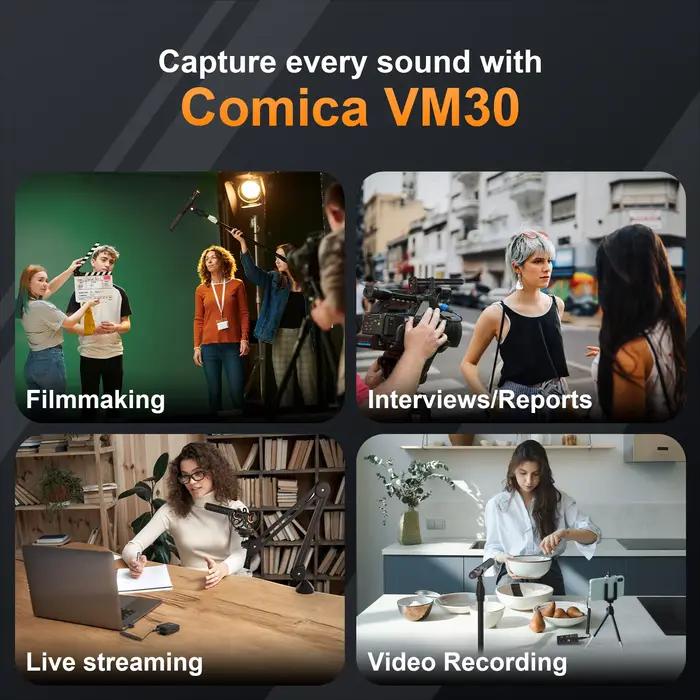 Microphone sans fil COMICA VM30 2.4G super cardioïde à condensateur avec contrôle de gain pour appar
