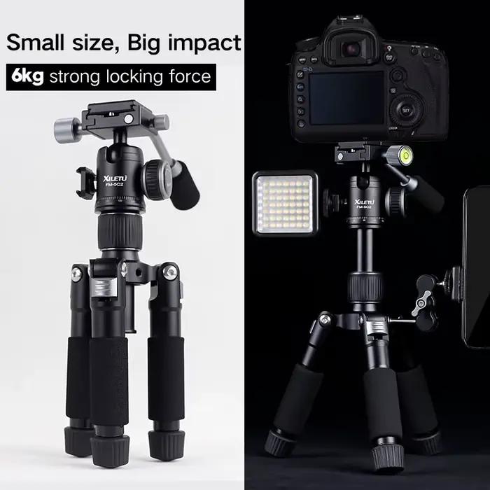 XILETU FM5C2 Mini trépied en métal Portable support de voyage léger avec poignée de tête à 360 degré