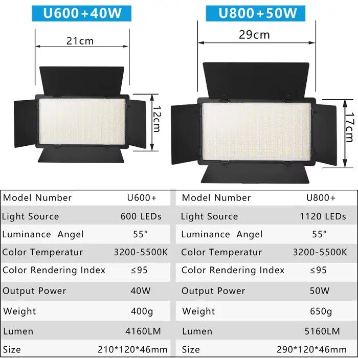 Nagnahz U800+ LED Video Light Photo Studio Lampe Bicolore 2500K-8500k Dimmable avec Trépied Télécomm