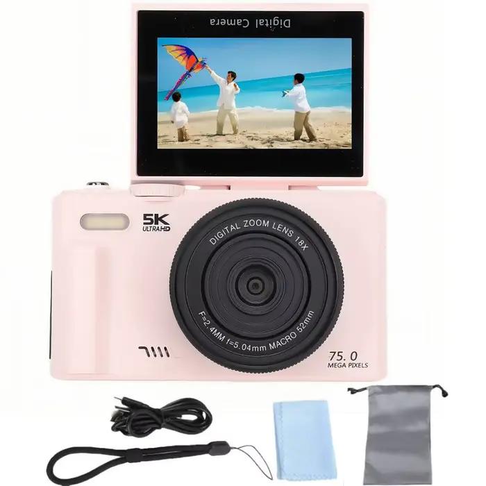 Appareil photo numérique 75MP pour la photographie, Zoom numérique 5K 18X, enregistreur vidéo Vlog V