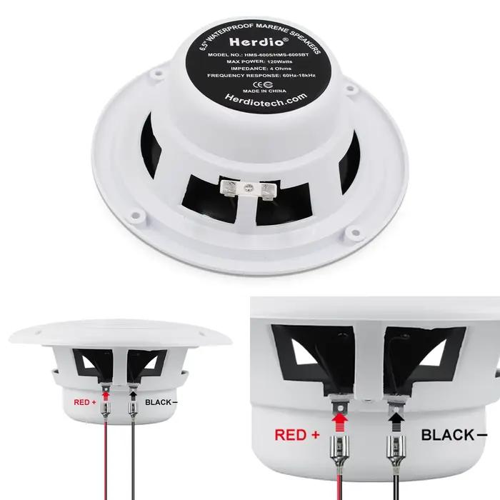 Herdio 2 pièces haut-parleurs marins 2 voies 6.5 ''120W haut-parleurs de bateau stéréo extérieurs ét