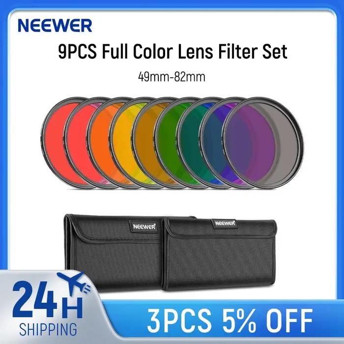 NEEWER 9 pièces ensemble de filtres d'objectif couleur filtres d'objectif en résine avec objectif d'