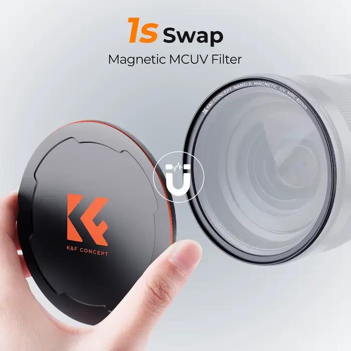 K&F CONCEPT Filtre MCUV magnétique 49mm-82mm, film vert étanche avec couvercle métallique, série Nan