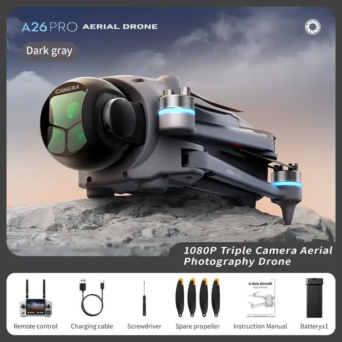 Drone pliable Lenovo A26 Pro 4K HD avec moteur sans balais, triple caméra FPV et évitement d'obstacl