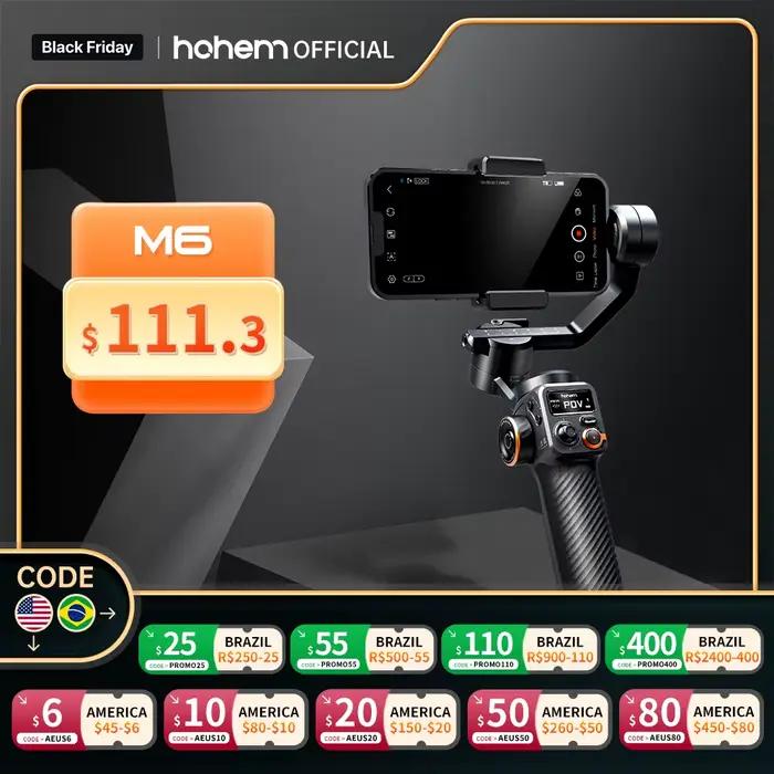 Hohem-iSteady-Kit de cardan M6 pour smartphone, cardan 3 axes, traqueur AI, lumière d'appoint, iPhon