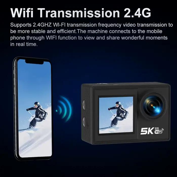 Caméra d'action Ourlife MTR41 5K 4K60FPS 5X Zoom 170 ° 30M étanche 2.0" IPS Touch LCD EIS WiFi cam