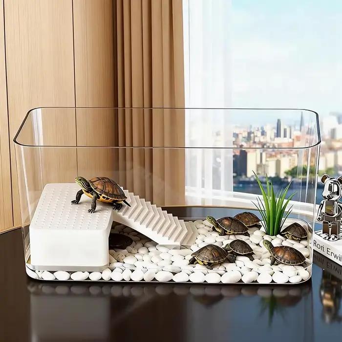 Terrarium transparent pour reptiles avec zone de basking pour tortues, crabes ermites, tortues de mer - Habitat d'adoption pour tortues