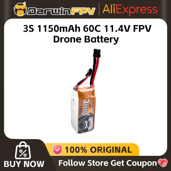DarwinFPV-Batterie de importateur 3S FPV, 1150mAh, 60C, 11.4V