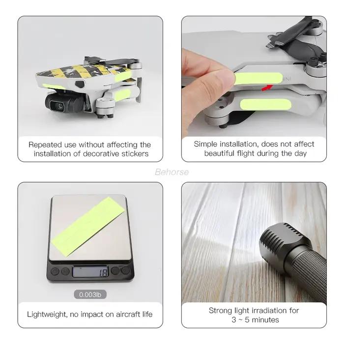 Autocollants lumineux universels pour drone DJI Lito 1/X1/Neo 2/Neo/Mini 3 4 5Pro/Air 3 phosphorescents pour vols de nuit sécurité personnalisation protection carrosserie