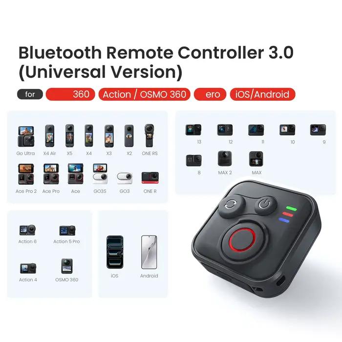 Télécommande Bluetooth pour Insta360 Go Ultra X4 Air X5 pour DJI OSMO 360 / Action 6 / 5 Pro / 4