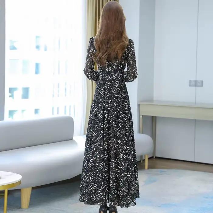 Robes pour femmes printemps-été 2026, nouvelle robe mi-longue en mousseline de soie à imprimé floral, manches longues, robe de plage bohème, vestidos pour femmes