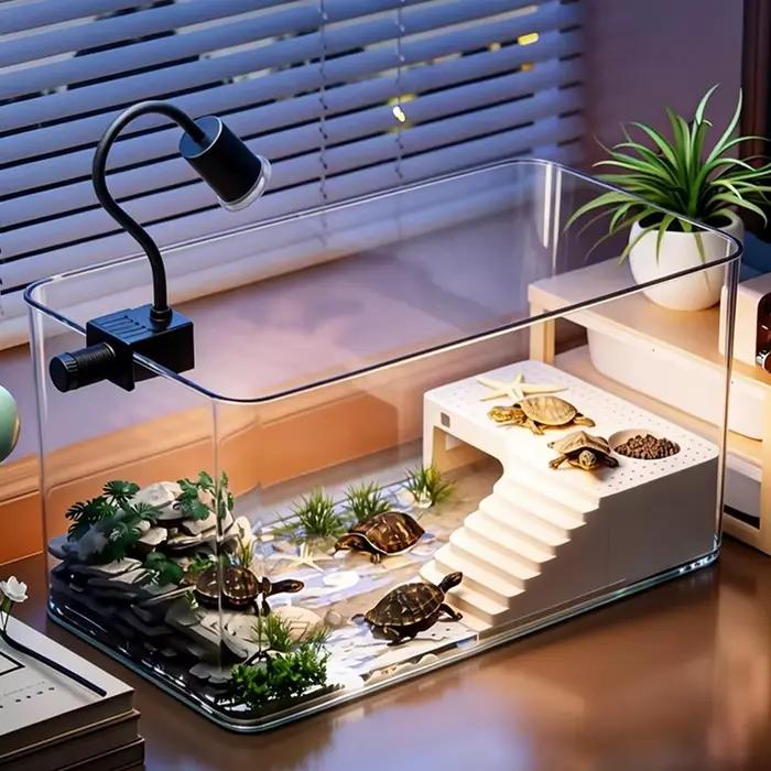 Terrarium transparent pour reptiles avec zone de basking pour tortues, crabes ermites, tortues de mer - Habitat d'adoption pour tortues