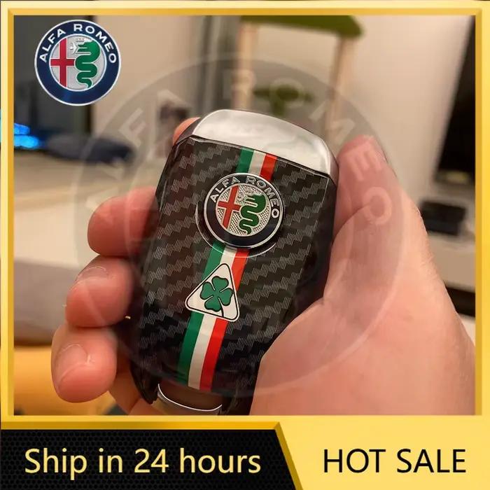 Housse de clé de voiture, étui de remplacement pour clé Alfa Romeo Giulia Stelvio Tonale, style fibre de carbone