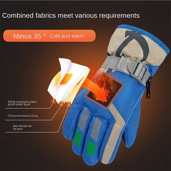 Gants de ski chauds et imperméables pour enfant, mitaines d'extérieur pour fille et garçon de 4 à 15 ans, collection hiver
