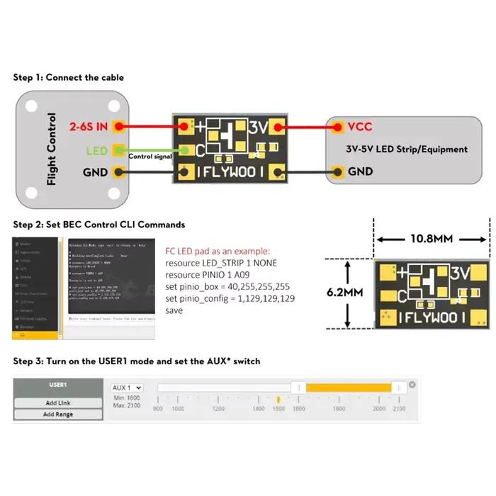 Flywoo 5V/12V 2A BEC V2.0/3.3V 1.5A module BEC pour pièces de bricolage de Drone FPV