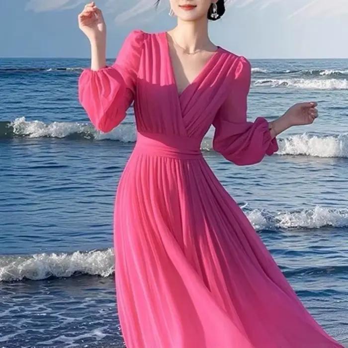 Nouvelle Robe Chic et Élégante en Mousseline de Soie Unie pour Femme – Collection Printemps-Été 2026 – Vêtements Féminins Décontractés Haut de Gamme – Vestidos