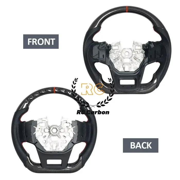 Volant plat en Fiber de carbone véritable, cuir perforé pour Ford Bronco 2021 2022 2023 2024, course Sport, bande rouge