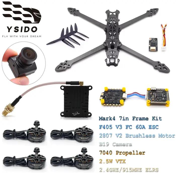 Kit de cadre de drone FPV RC YSIDO 295 mm Mark4 7 pouces avec contrôleur de vol F405 V3, stack ESC 60A, moteur brushless 2807, hélice 7040, caméra et VTX 2,5 W ELRS
