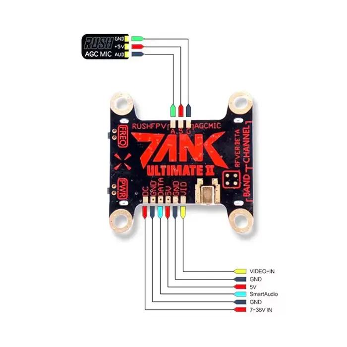 RUSHFPV RUSH Tank II Ultimate VTX 5.8G 48CH RaceBand Pitmode 25mW 200mW 500mW 800mW Réglable pour Drone FPV de Course RC 2-8S