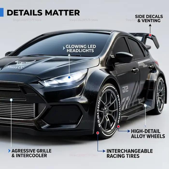 Voiture de course RC 70 km/h, voiture de sport à grande vitesse, 2,4 GHz, 4 roues motrices, moteur brushless, avec lumières LED, voitures télécommandées pour enfants