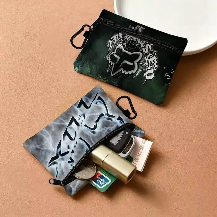 Mini portefeuille portable en tissu Oxford avec logo F-FOXs, design mousqueton, petit sac à monnaie pour cartes, clés, écouteurs
