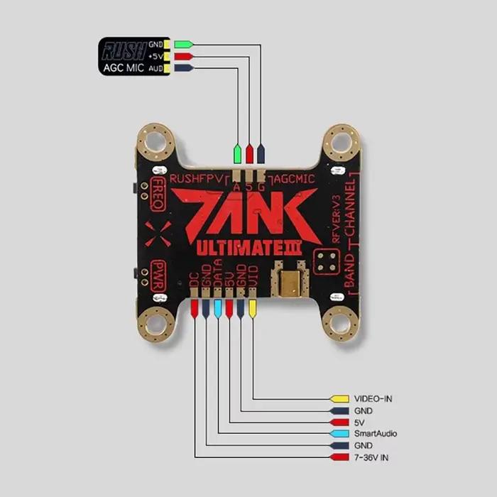 RUSHFPV RUSH Tank III Ultimate VTX 5.8G 48CH RaceBand Pitmode 25mW 200mW 500mW 800mW VTX FPV réglable 2-8S pour drone de course RC