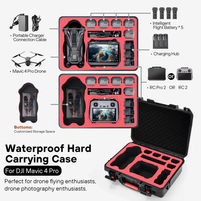 Étui de transport rigide étanche pour drone DJI Mavic 4 Pro Fly More Combo compatible avec la télécommande RC 2/RC Pro 2 et le chargeur Hub