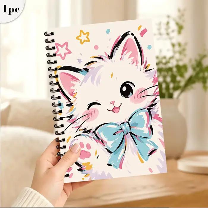 Carnet à thème chat en aquarelle, 1 pièce, pages lignées vierges, cadeau idéal pour la prise de notes, inspirant pour tous, parfait pour les étudiants