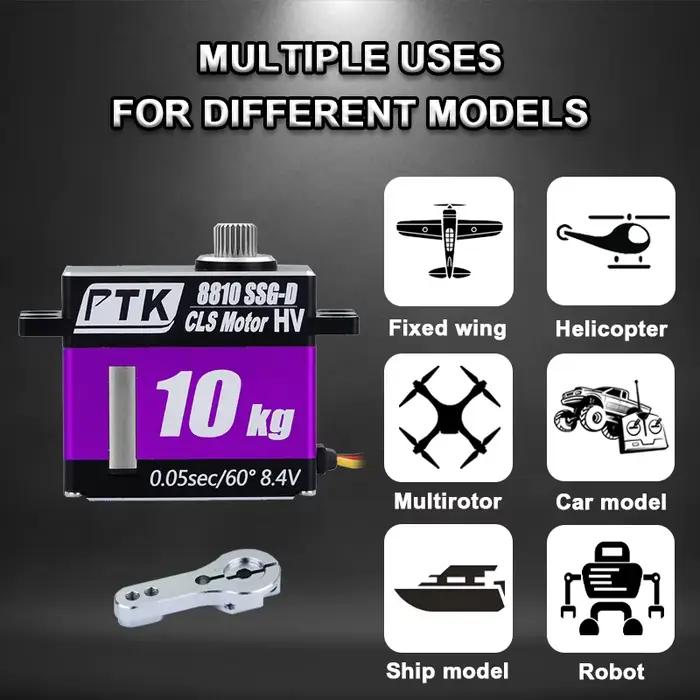 Servomoteur de direction RC sans noyau PTK 8810 MG-D10KG 8,4 V pour avions télécommandés en acier inoxydable occasions spéciales