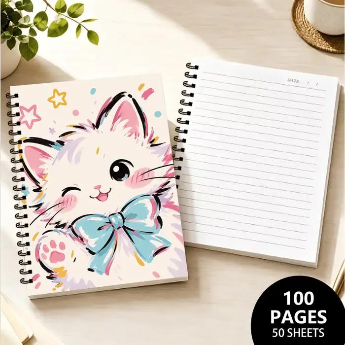 Carnet à thème chat en aquarelle, 1 pièce, pages lignées vierges, cadeau idéal pour la prise de notes, inspirant pour tous, parfait pour les étudiants