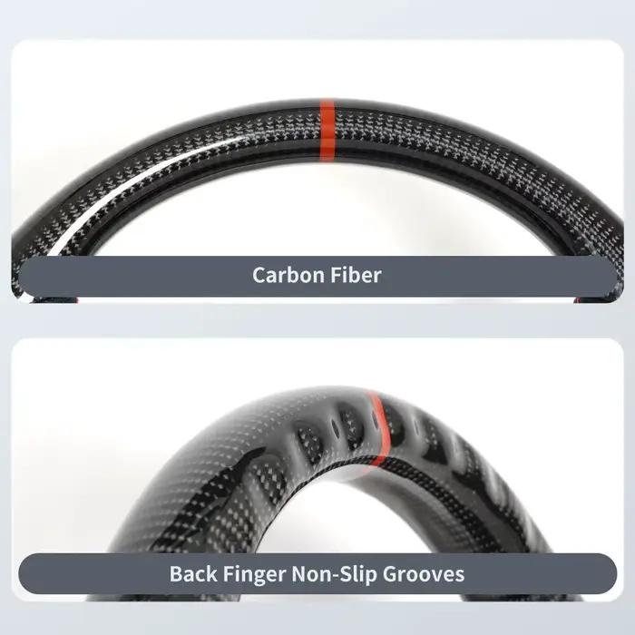 Volant plat en Fiber de carbone véritable, cuir perforé pour Ford Bronco 2021 2022 2023 2024, course Sport, bande rouge