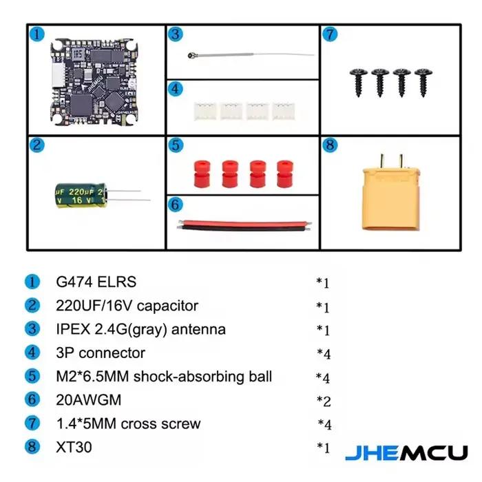 Contrôleur de vol JHEMCU G474ELRS AIO avec récepteur 2.4G intégré