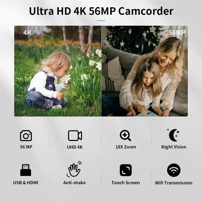 Caméra numérique 4K Ultra HD Zoom 18X
