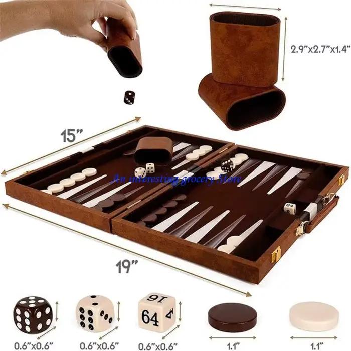 Ensemble backgammon accentué en similicuir 652D avec soirée jeu douce silencieuse