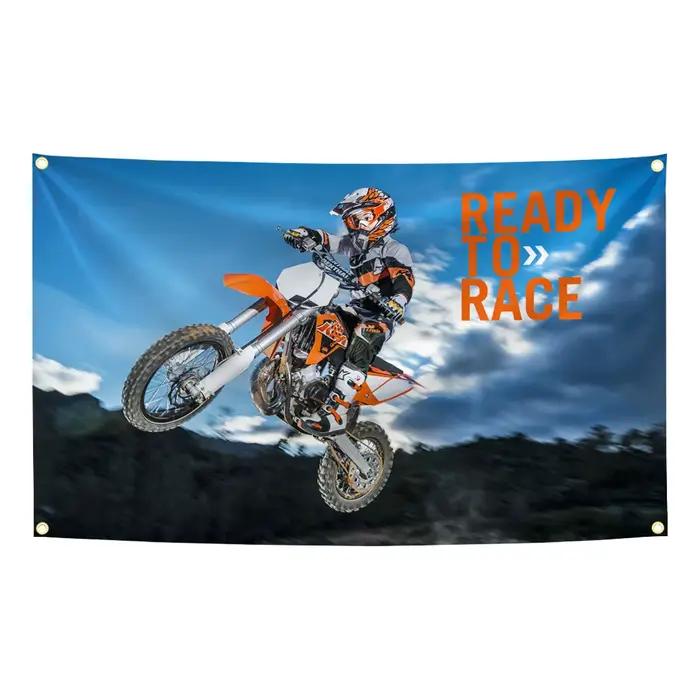 Drapeau de course pour moto tout-terrain, bannière en polyester pour décoration de garage, tapisserie de motocross
