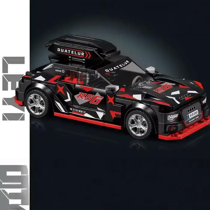 Briques de construction de voitures de course noires et rouges | Roues coulissantes et intérieur détaillé | Jouet de véhicule de collection pour les passionnés d'automobiles