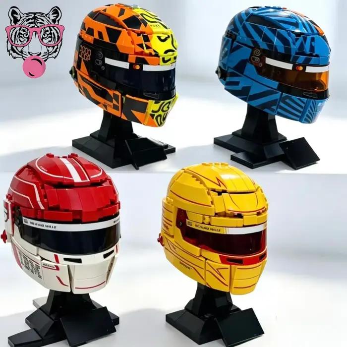 Modèle de puzzle de construction de casque de pilote de course automobile Lewis Charles Oscar Lando pour ornement ou cadeau