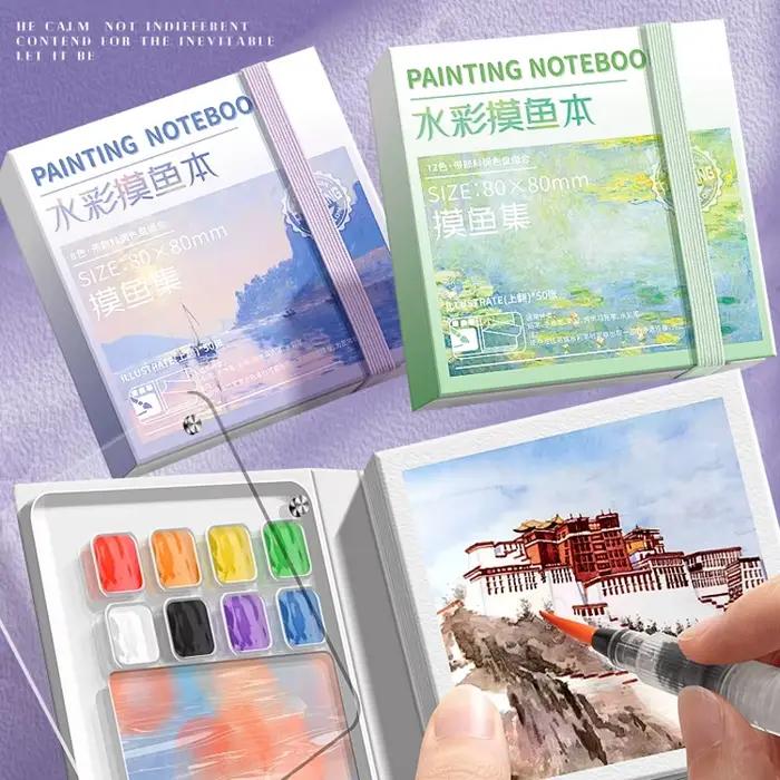 Mini carnet de peinture à l'aquarelle avec palette de pigments, petit livre de dessin Portable créatif, papeterie artistique
